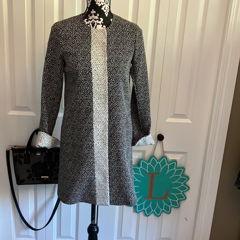 Tristan black & white dotted car coat w/ white & black dotted centre & cuffs.
